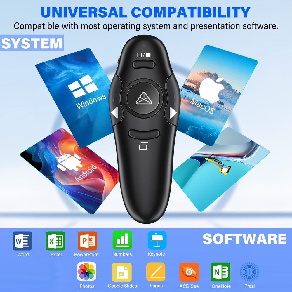 2-in-1 USB Presentation Clicker Wireless Presenter Remote with Laser Pointer,...