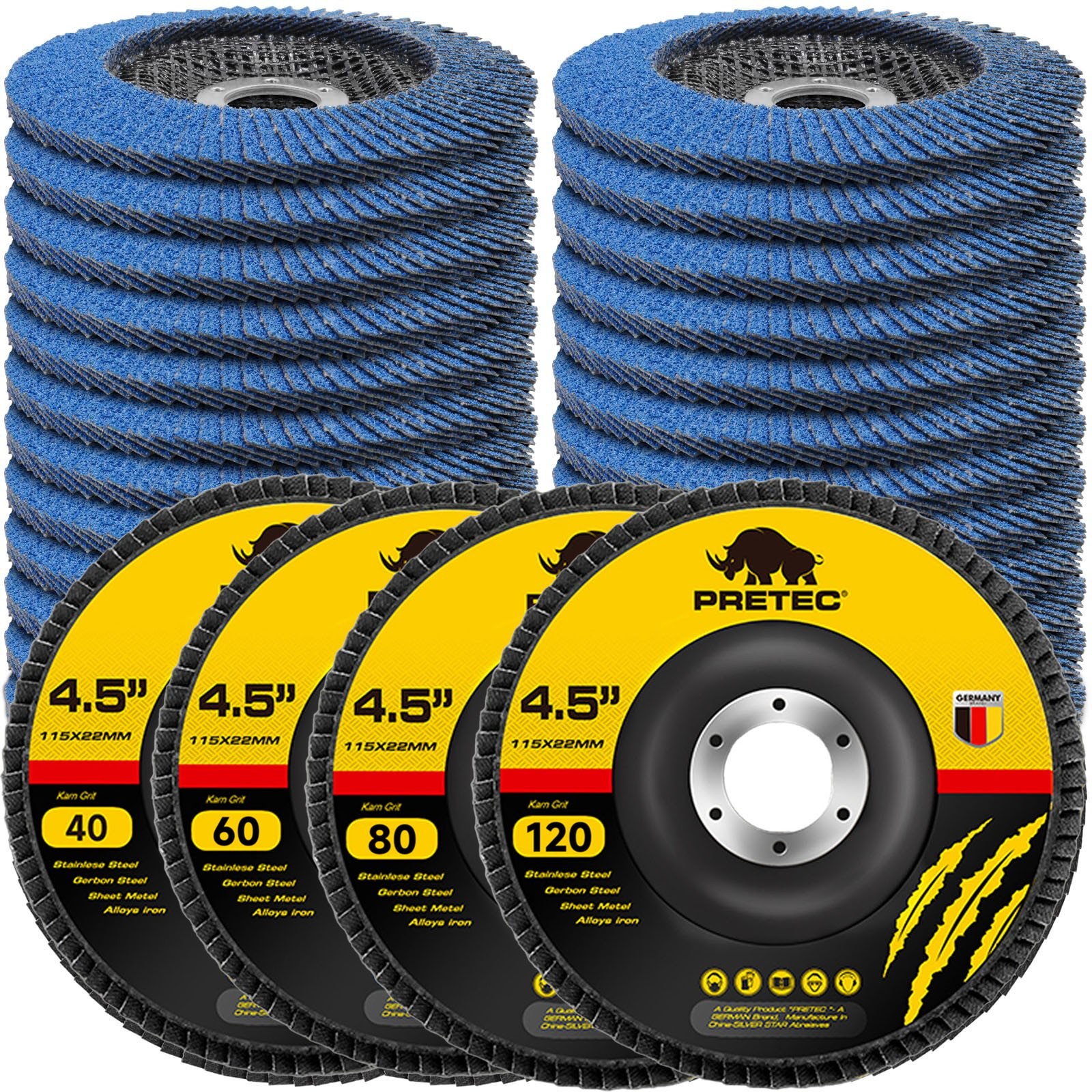 40+8Pcs 4.5" 4-1/2" Zirconia Flap Disc 40 60 80 120 Grit Sanding Grinding Wheels