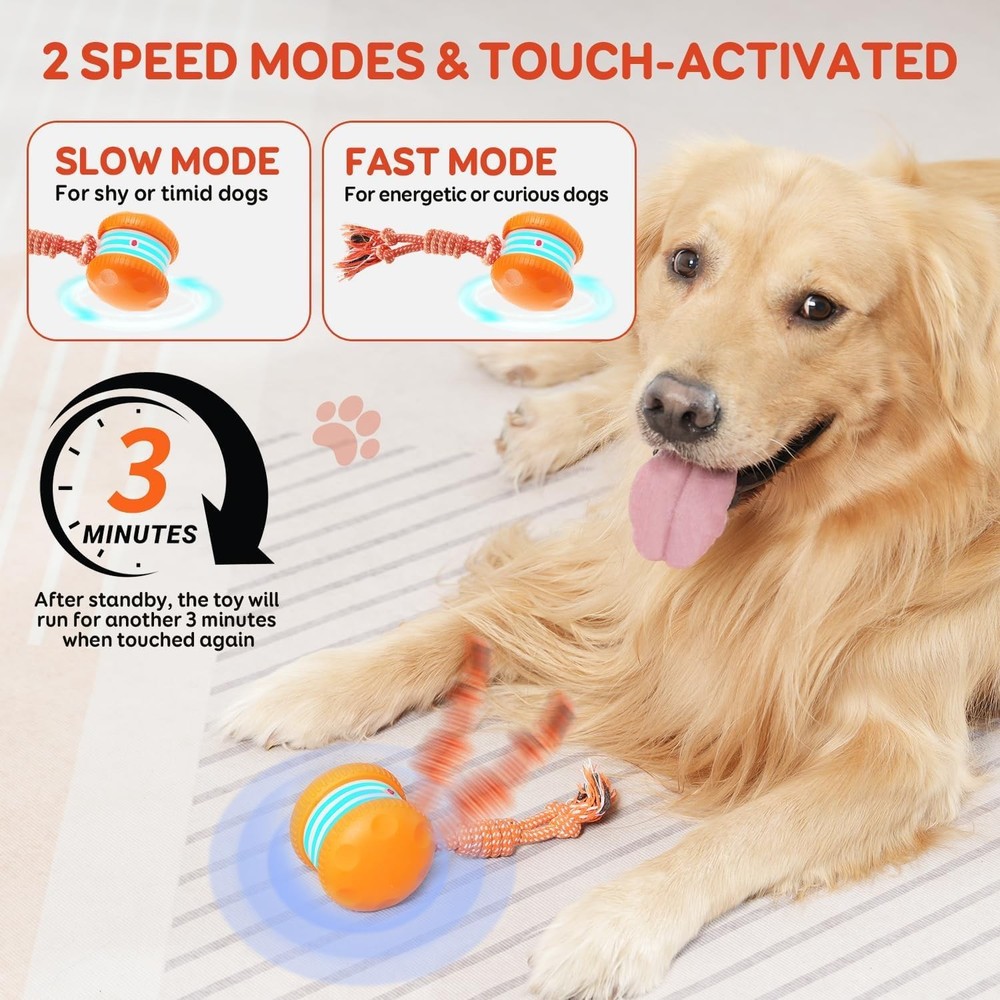 Interactive Dog Toys, Random Path Automatic Moving and Rolling Dogs with Rope...