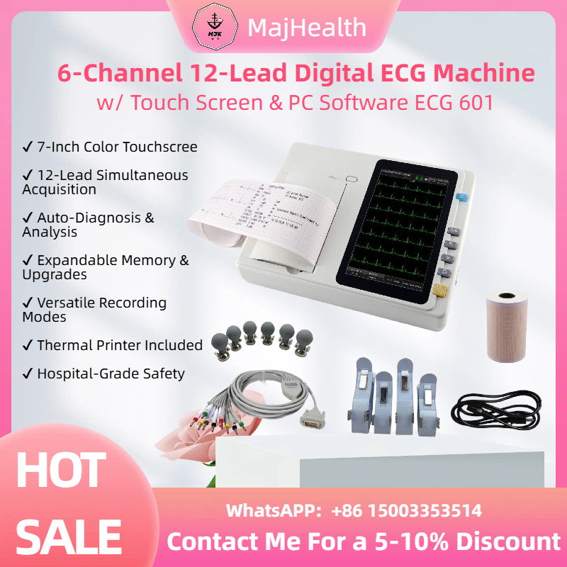 6-Channel 12-Lead Digital ECG Machine w/ Touch Screen & PC Software ECG 601