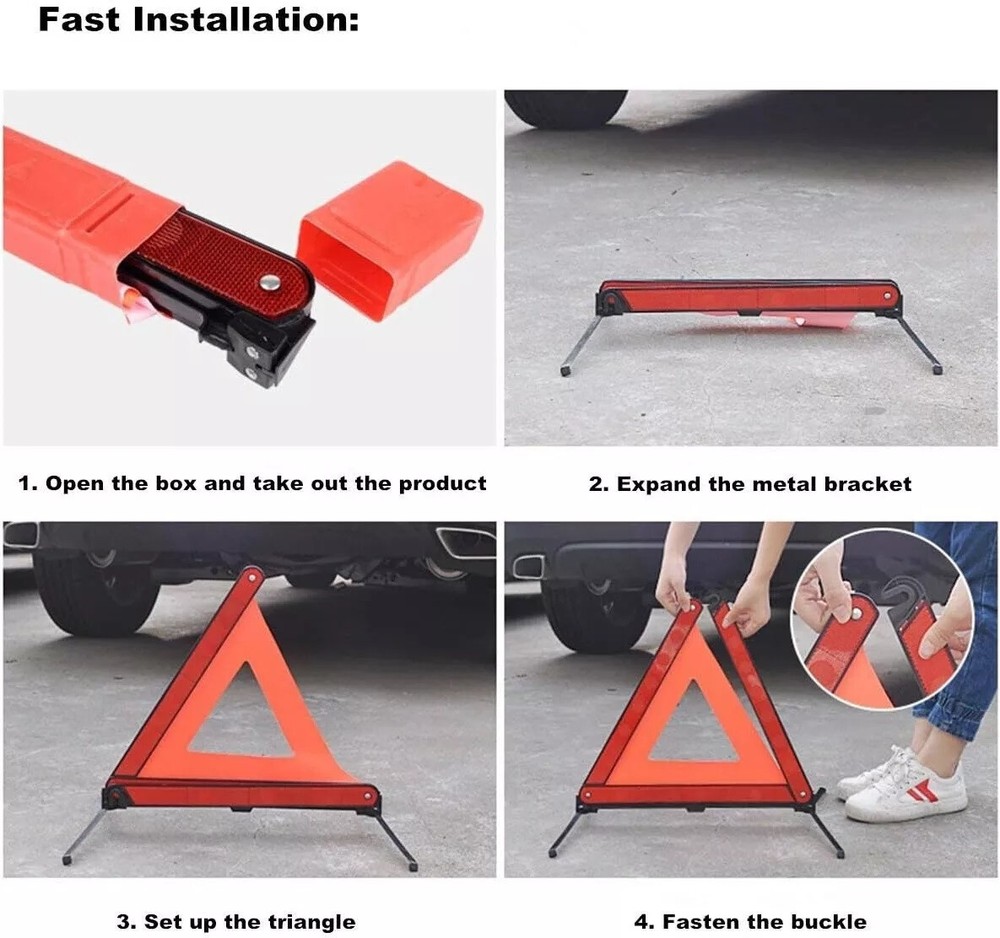 Emergency Warning Triangle Reflector Road Roadside Hazard Triangles Safety Sign
