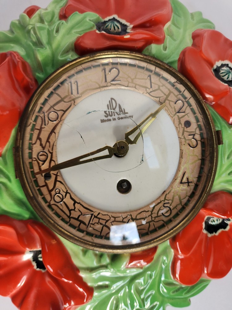 Vtg German Ceramic Poppy Clock
