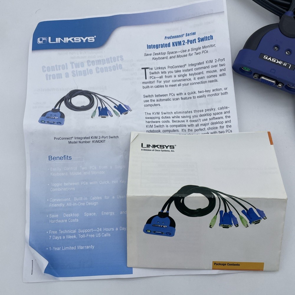 LINKSYS KVM2KIT ProCONNECT INTEGRATED KVM 2-PORT SWITCH CABLE