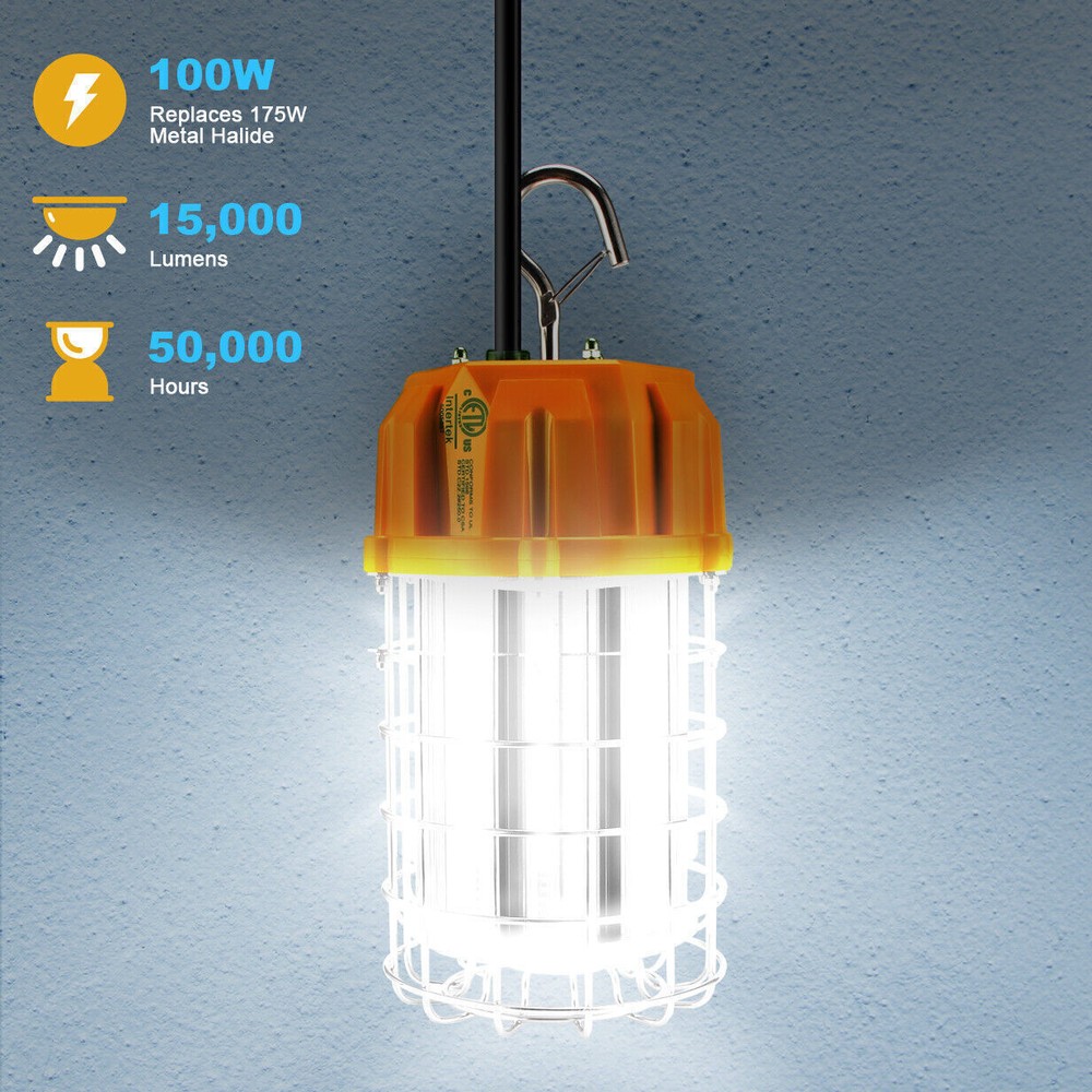 100W LED Temporary Work Light Portable Garage Workroom Construction Lights 5000K
