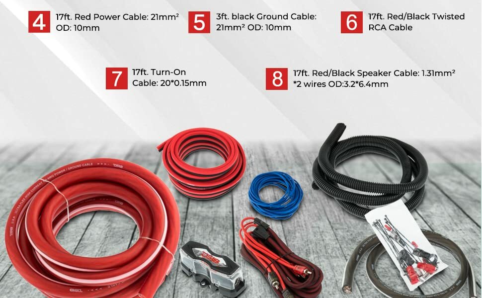DS18 AMPKIT4 – 4GA CCA Installation Kit for Car Audio Amplifiers Amp Cables