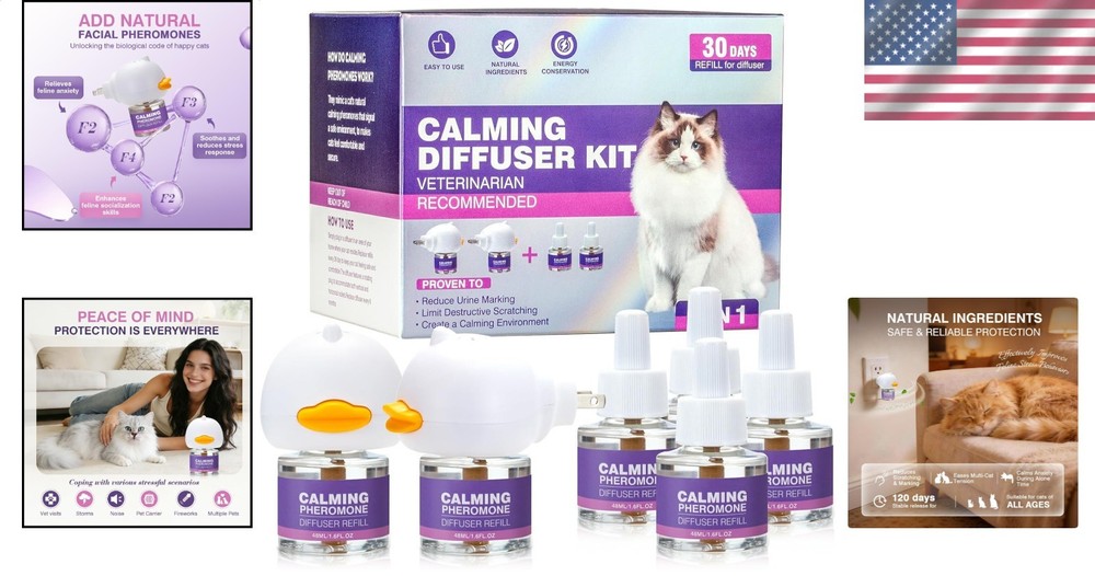 Cat Calming Pheromone Solution for Stress Anxiety & Fighting 4 Refills