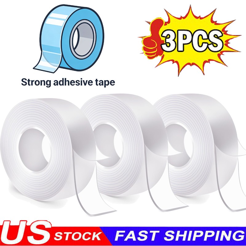 3PC Tape Double Sided Adhesive Removable Heavy Duty Invisible Mounting USA