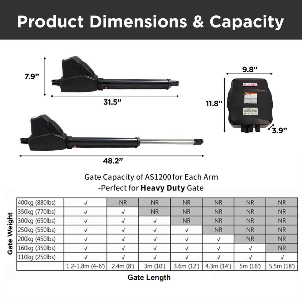 ALEKO Replacement Actuator AS600 / AS1200 Model Swing Opener Gate Operator