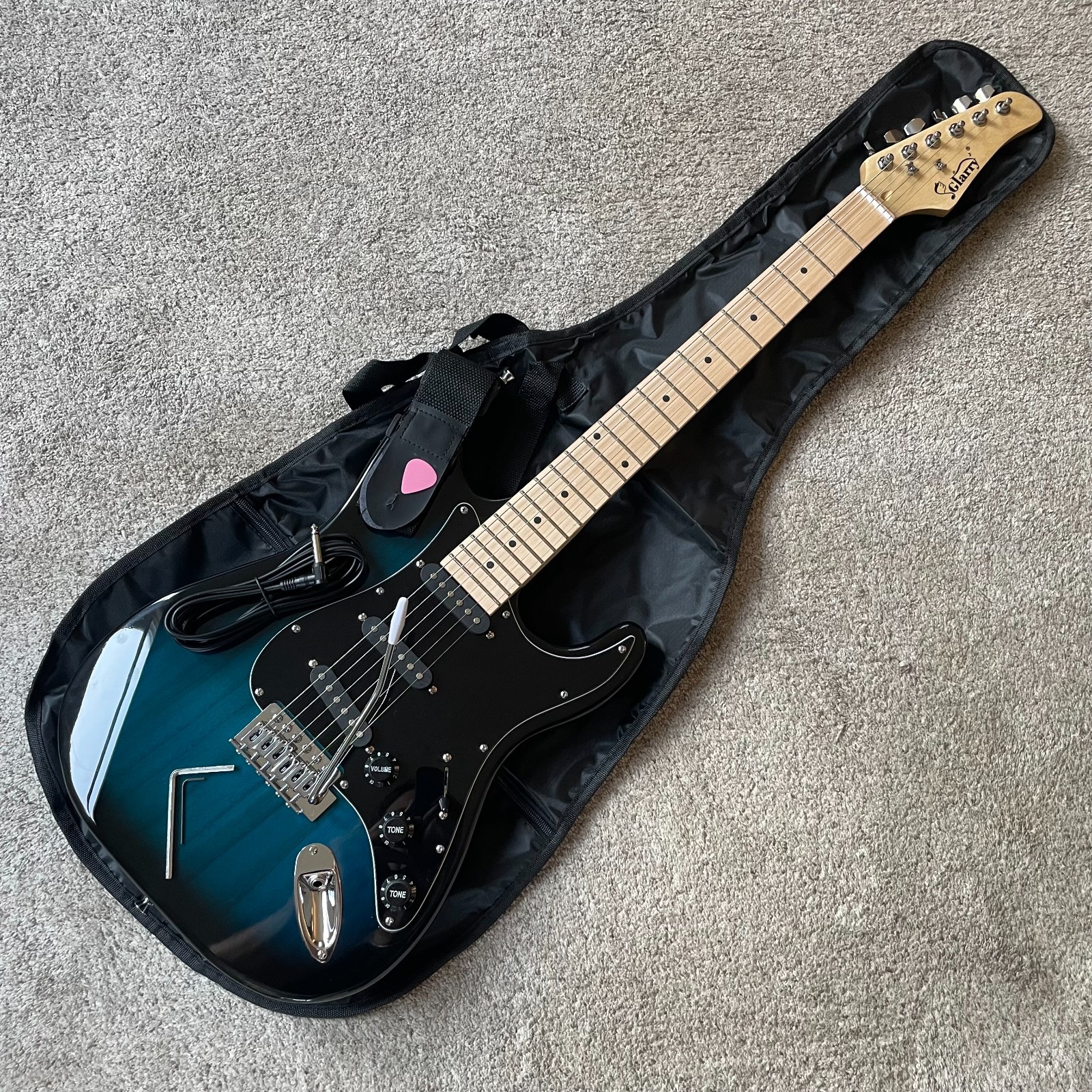Full-Size Dark Blue Strat Style Electric Guitar Package with Gig Bag and More