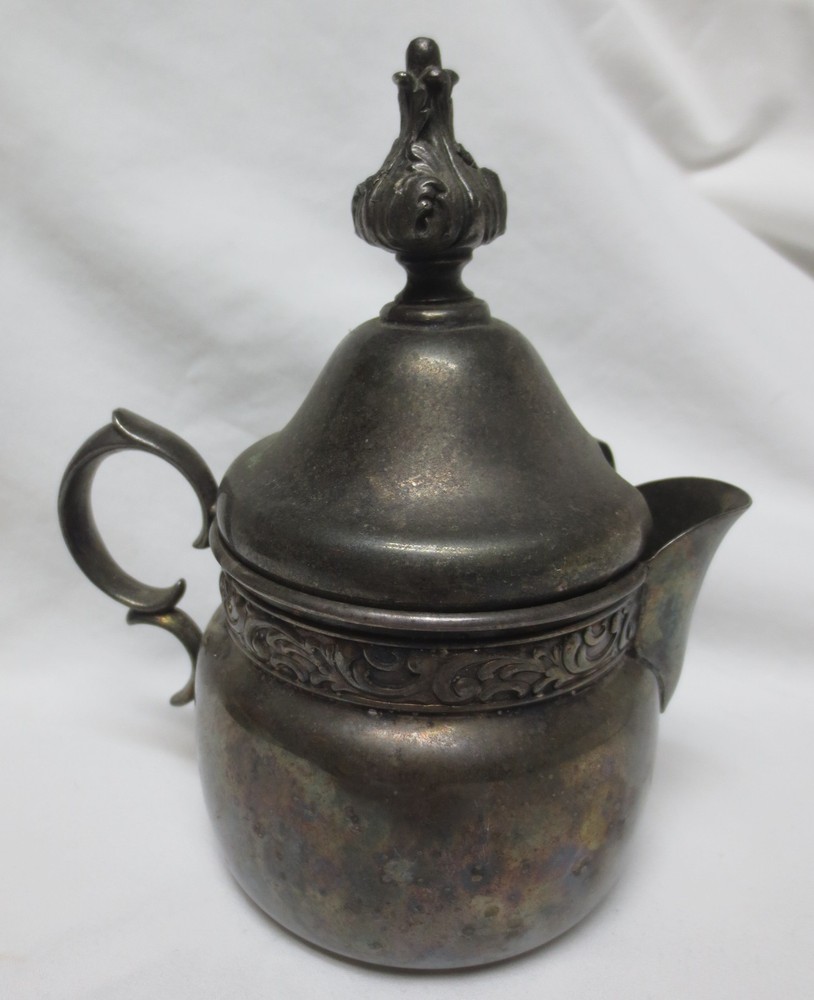 Vtg Silverplate Creamer with unique lid Unbranded