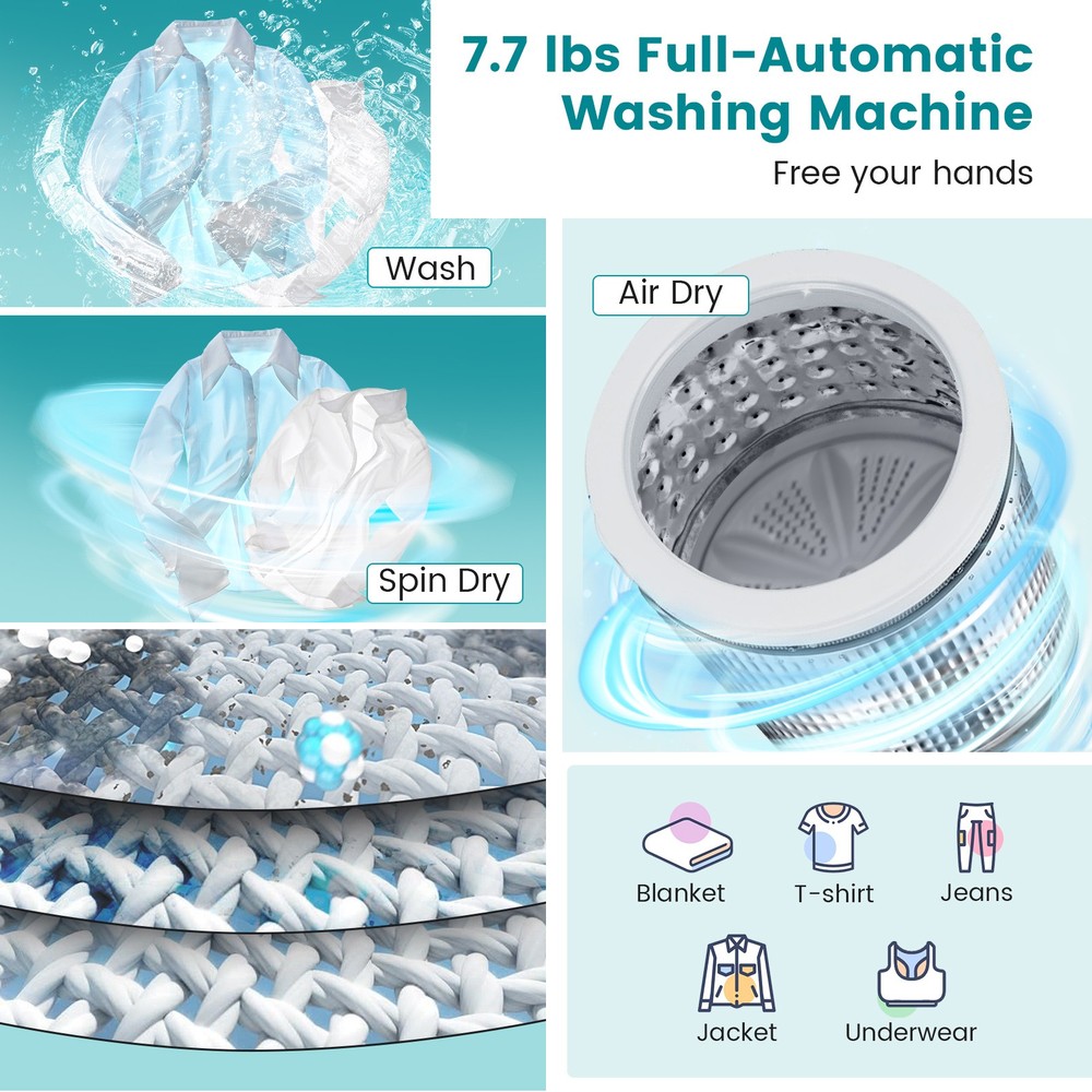 Full Automatic Washing Machine 0.78 Cu.ft Compact Washer & Spinner Combo 7.7 lbs