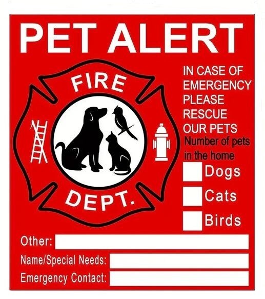 Pets Inside Alert - Rescue - Emergency - Fire Window Stickers / 2 Pack