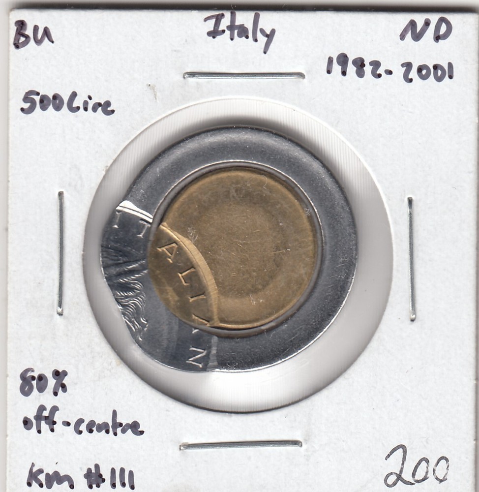 ERROR - 1982-2001 Italy 500 Lire - 80% Off-Centre Strike   C8