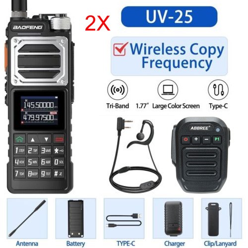US BAOFENG UV-25 WALKIE TALKIE LONG RANGE TRI-POWER TWO WAY RADIOS+BLUETOOTH MIC