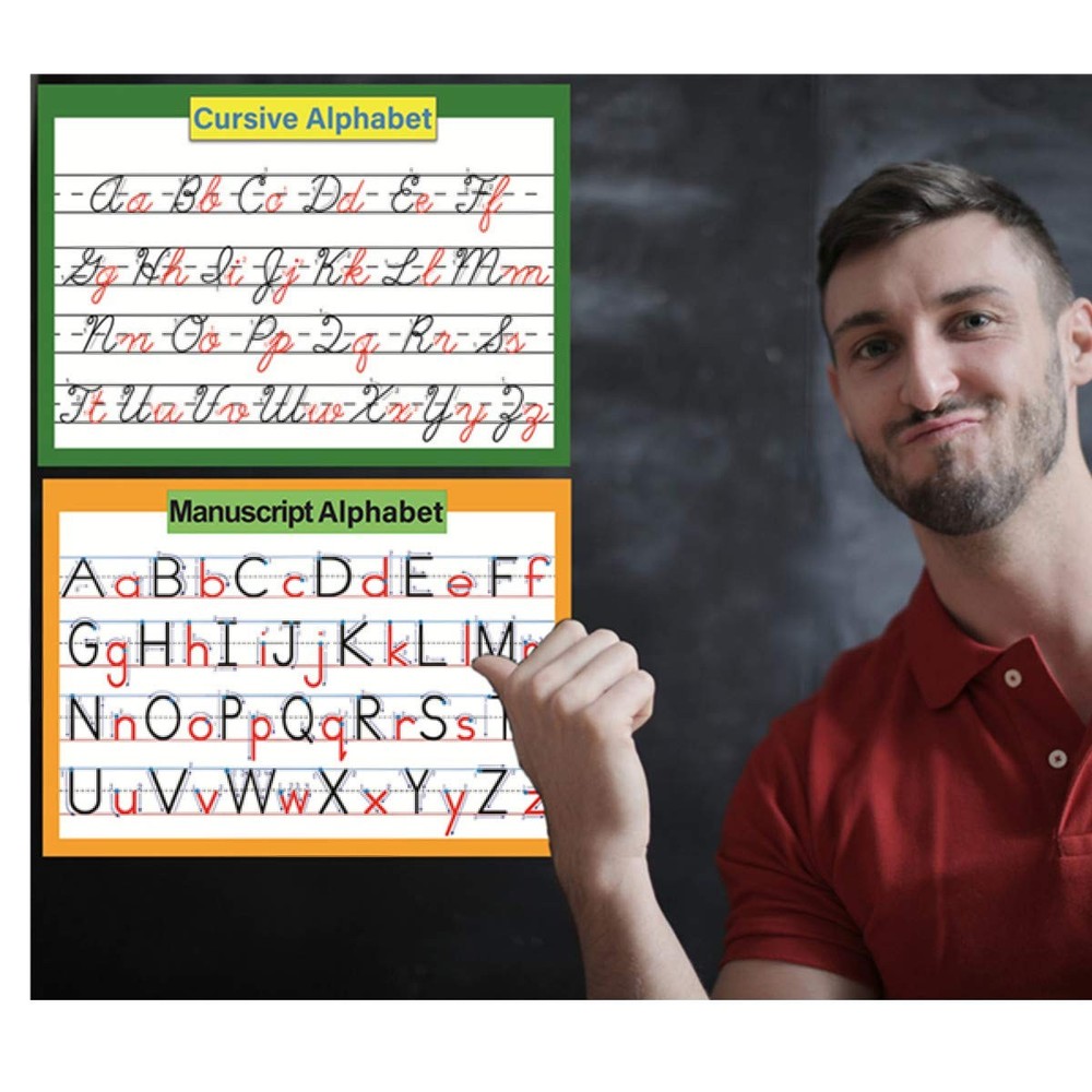 2 Pcs/set 26 Alphabet Cursive Training & Manuscript Chart for Classroom Decor