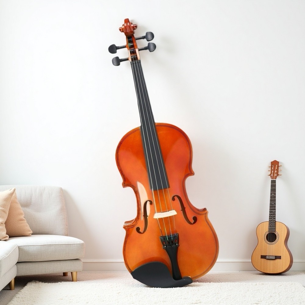 4/4 Full Size Acoustic Beginner Violin Set - Shoulder Rest, Strings, Natural