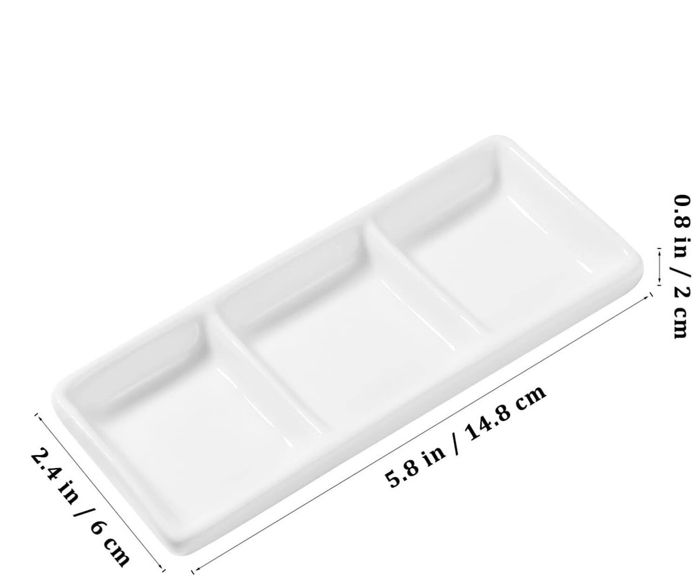6 Inch White Ceramic Serving Tray 3 Compartment Appetizer Platters Rectangula...