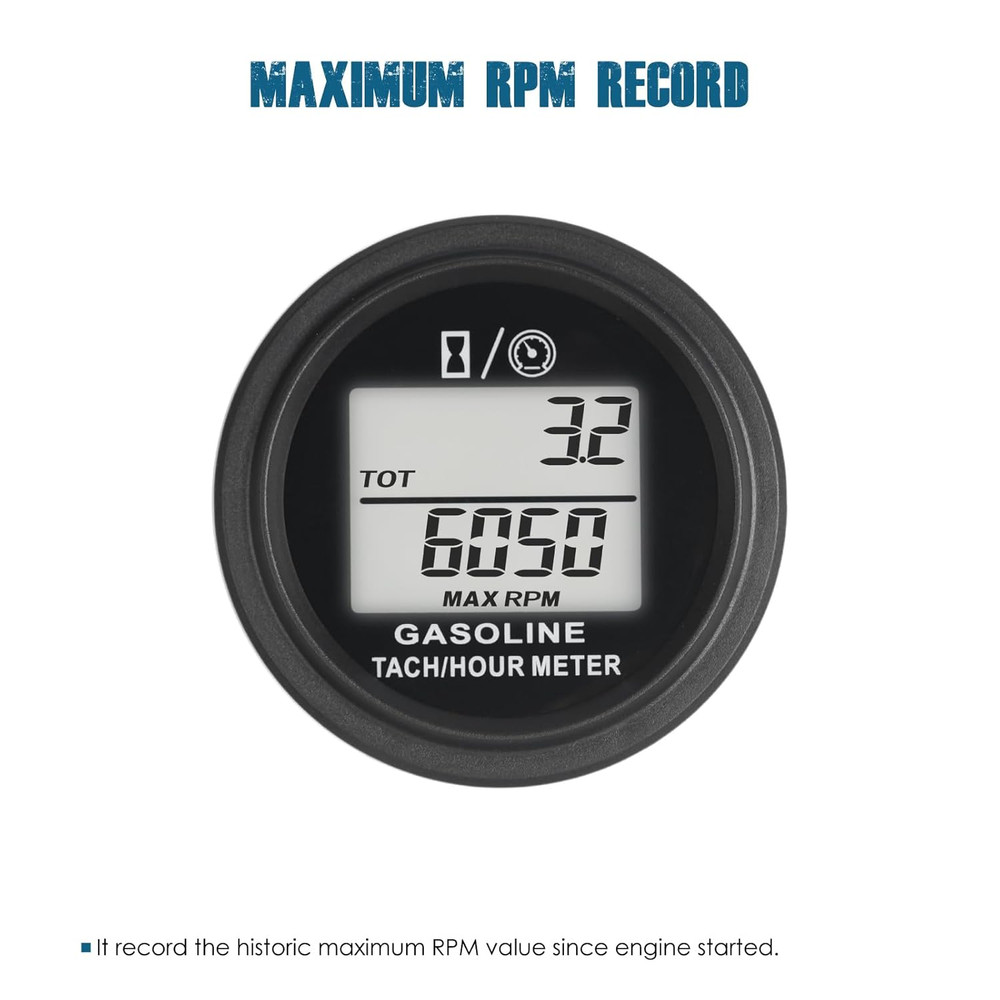 Digital Engine Hour Meter Tachometer,Real-Time RPM Record,Backlight Display,Snap