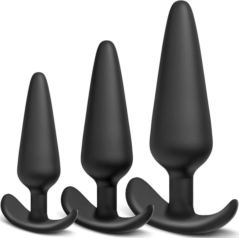 Silicone Anal Plug Pack of 3 Butt Plug Training Set for Beginners Advanced Users