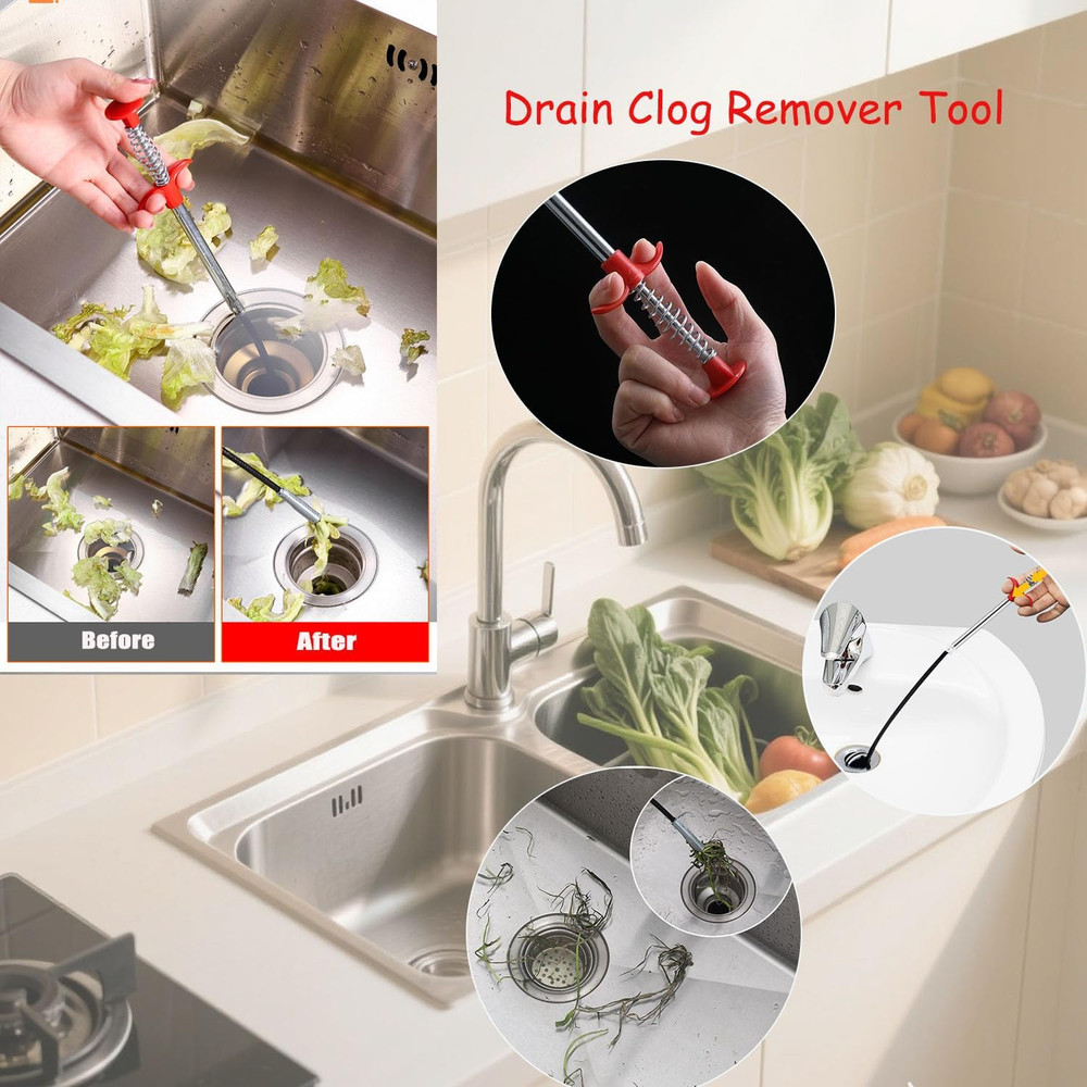 2-Pack Drain Snake & Clog Remover Tool (35'' & 79'') - Gutter Cleaning Tools Fle