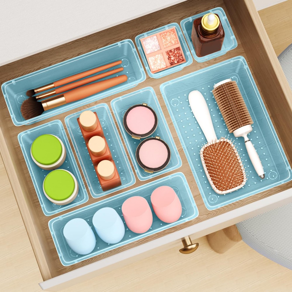 12Piece Drawer Organizer Set Versatile Plastic Storage for Makeup, Office,