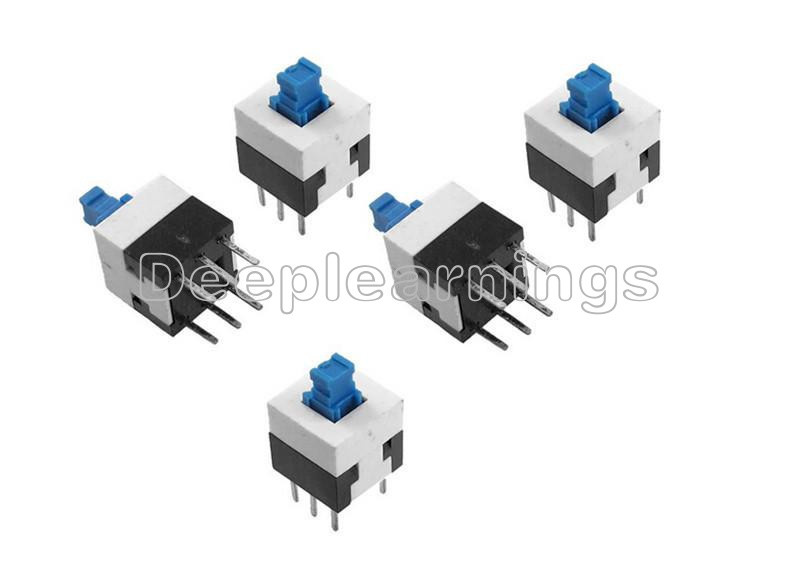 20pcs 8X8mm Cap Self-locking Type Square Blue Button Switch Control