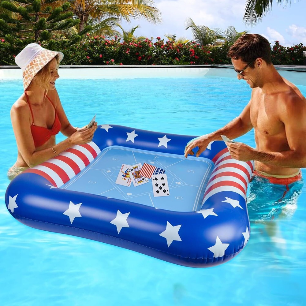 41 in Inflatable Game Table for Pool with Waterproof Playing Cards, Floating Poo