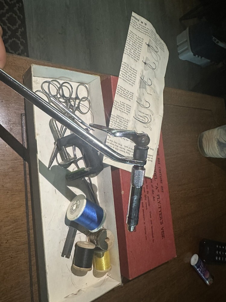 Original Thompson Model “A” Fly-Tyer’s Vise With Extra Tools. Fly Tying
