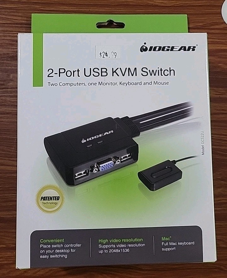 IOGEAR KVM Switch 2-Port USB GCS22U New
