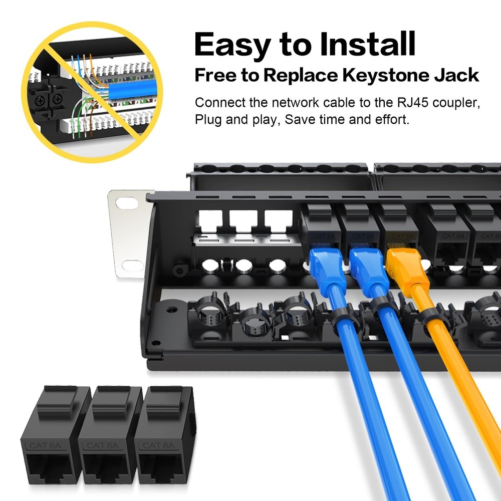 Patch Panel 24 Port with Cat6A UTP Keystone Jack【EC Listed】 Front