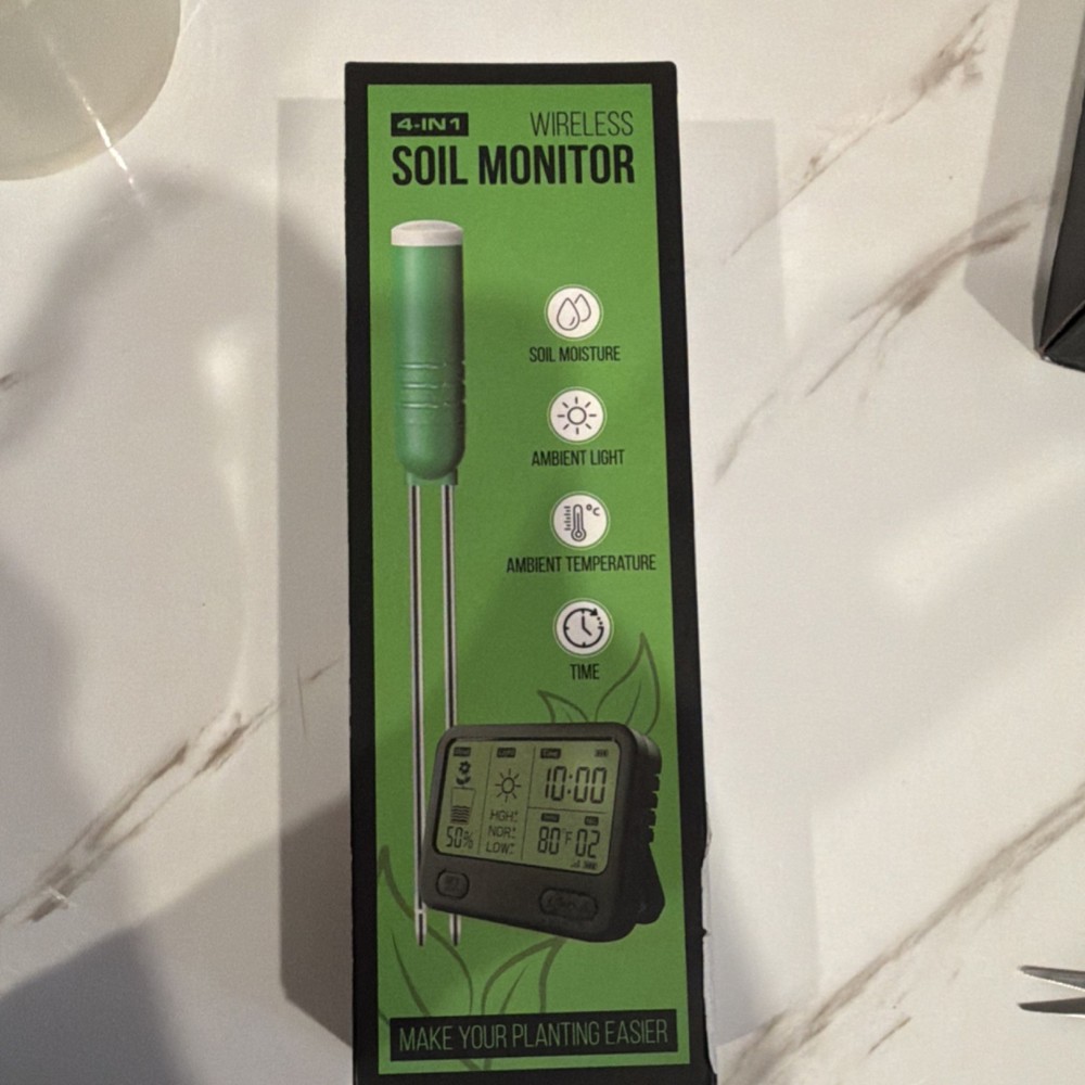 Wireless 4-in-1 Soil Meter, LCD, Waterproof, Measures Moisture, Light, Temp