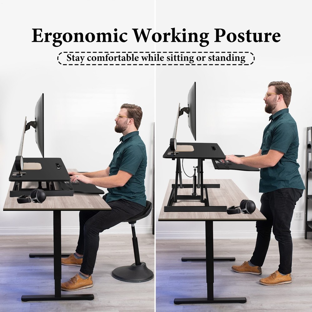 37" Sit-Stand Desk Riser Adjustable Converter Rustic