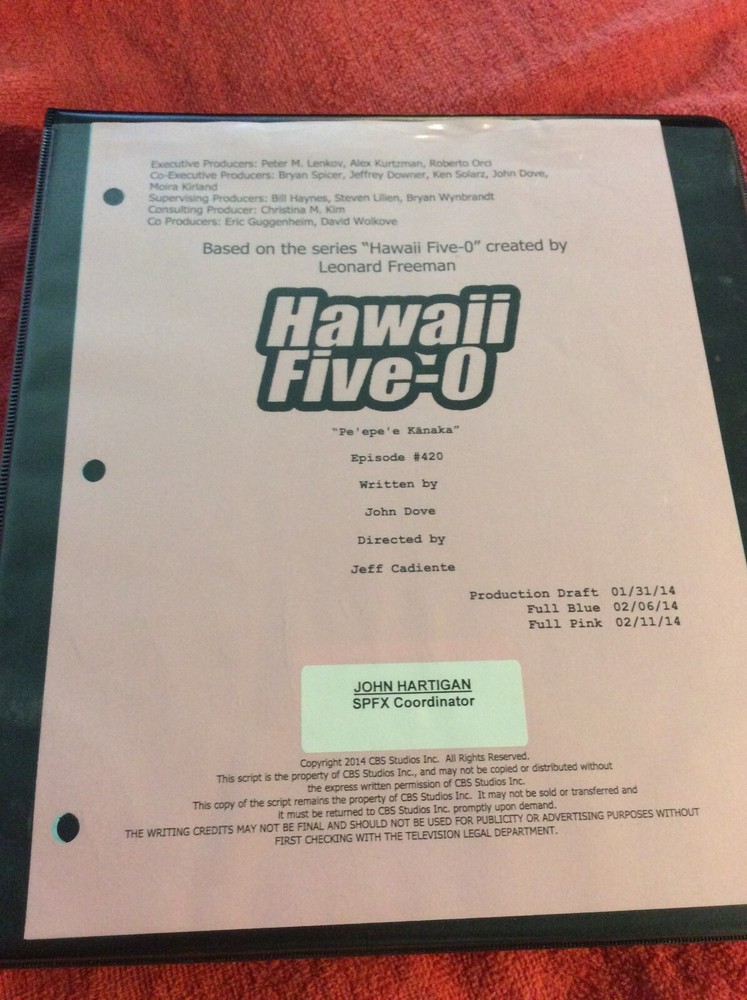 HAWAII FIVE-O ORIGINAL SCRIPT 420 SCHEDULE 2014 PE'EPE'E KANAKA DANIEL DAE KIM