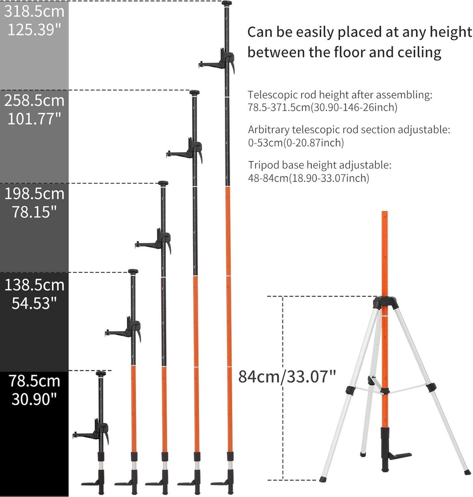 Telescoping Pole, Laser Level Support Pole with Red & Black