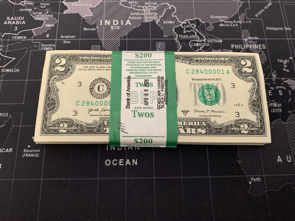 🔥🔥200 PACK UNCIRCULATED RARE SEQUENTIAL ERROR $2 NOTES