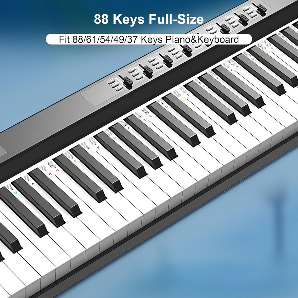 Piano Notes Guide Removable Silicone Piano Keyboard Note Labels Multi-Color Bold