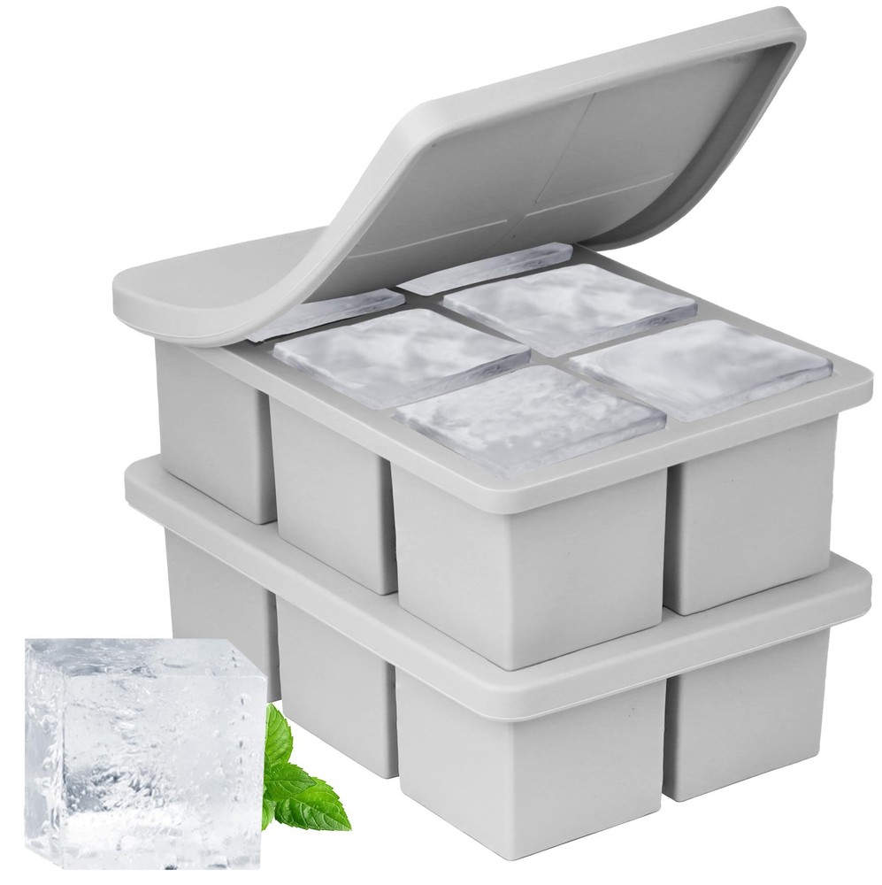 Silicone Ice Cube Tray 2-Pack, Large Molds for Large, Gray(2 pack)