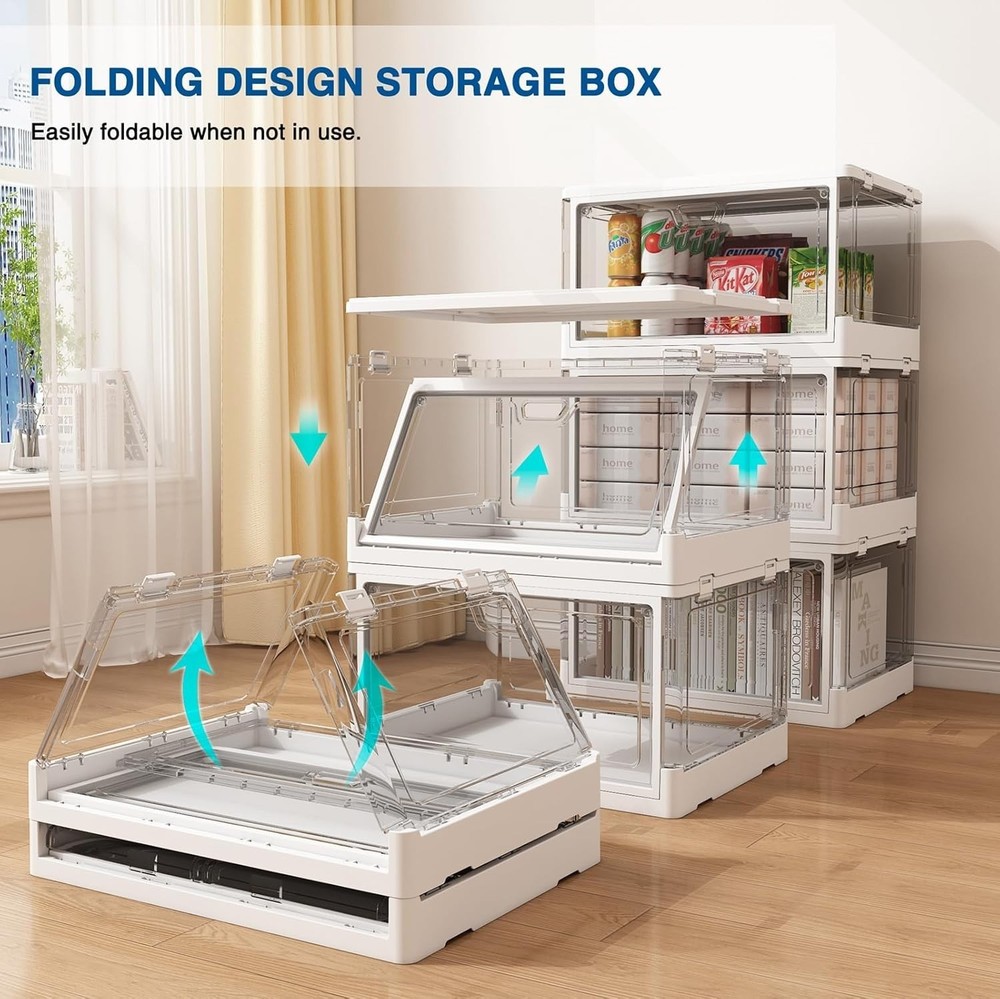 Stylish Clear Stackable Organizer Bins with 24 QT Capacity & Magnetic Closure