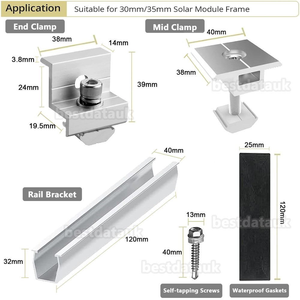 Roof Solar Panel Mounting Brackets Rail Clamp Kit System for 1-4PCS Solar Panel