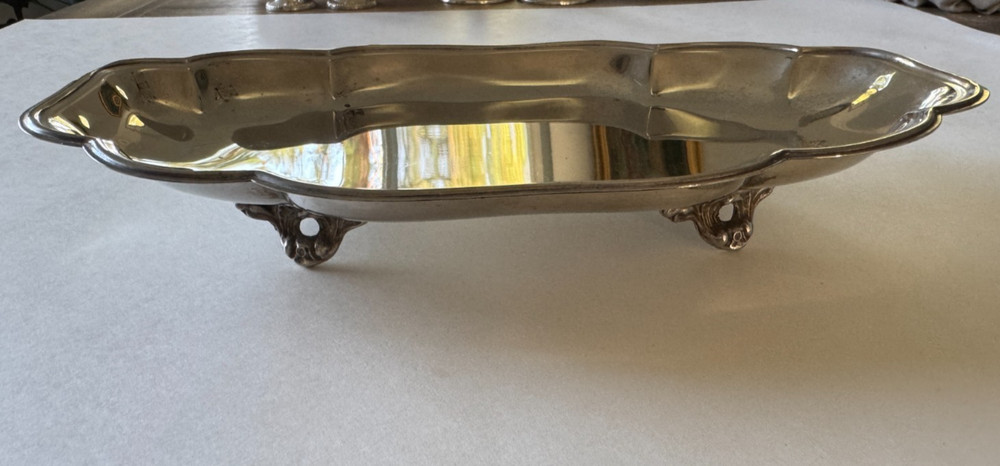 Antique 12” Heavy Silverplate Footed Serving Tray Rococo Victorian 13oz