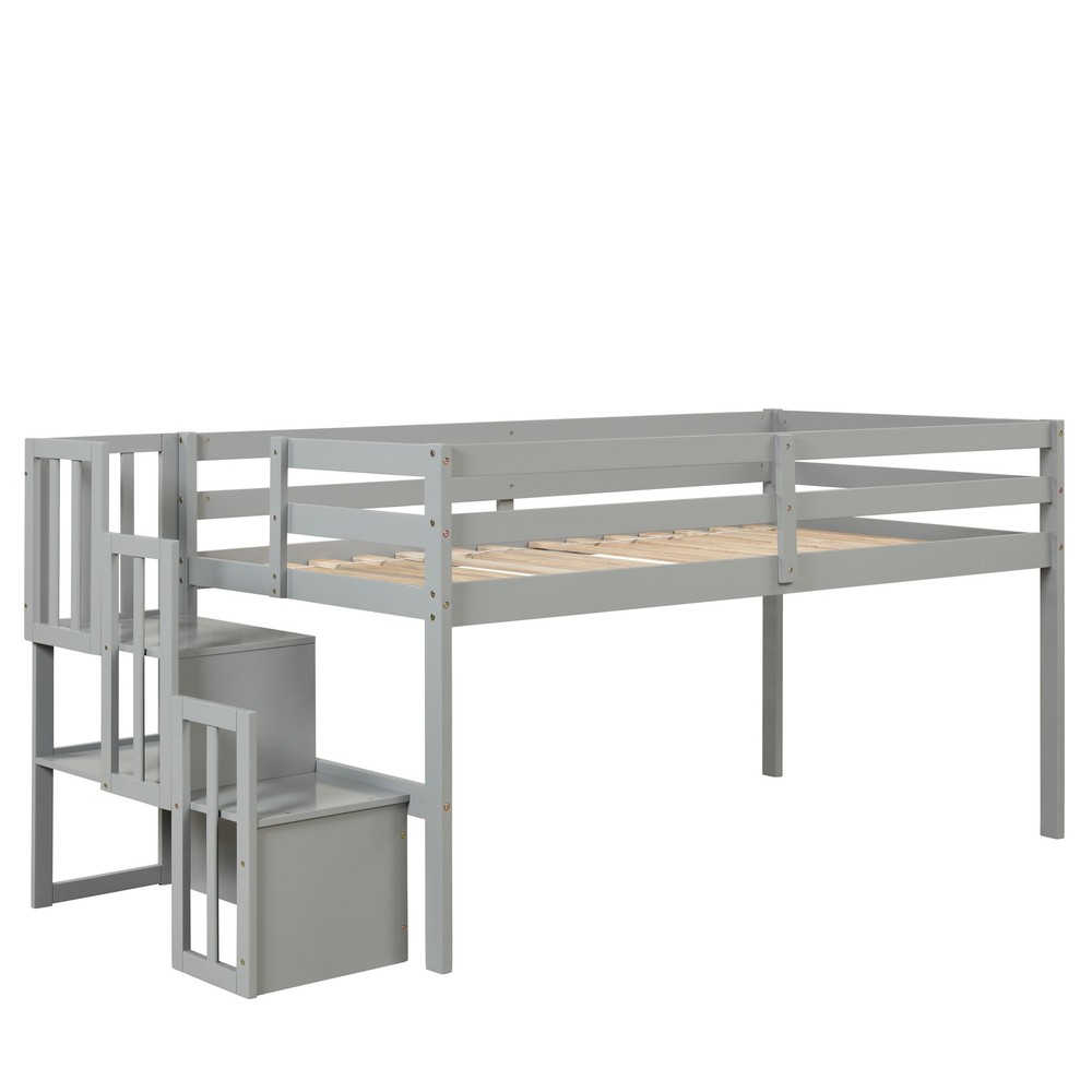 Loft Bed with Staircase Gray Twin Bed Frames