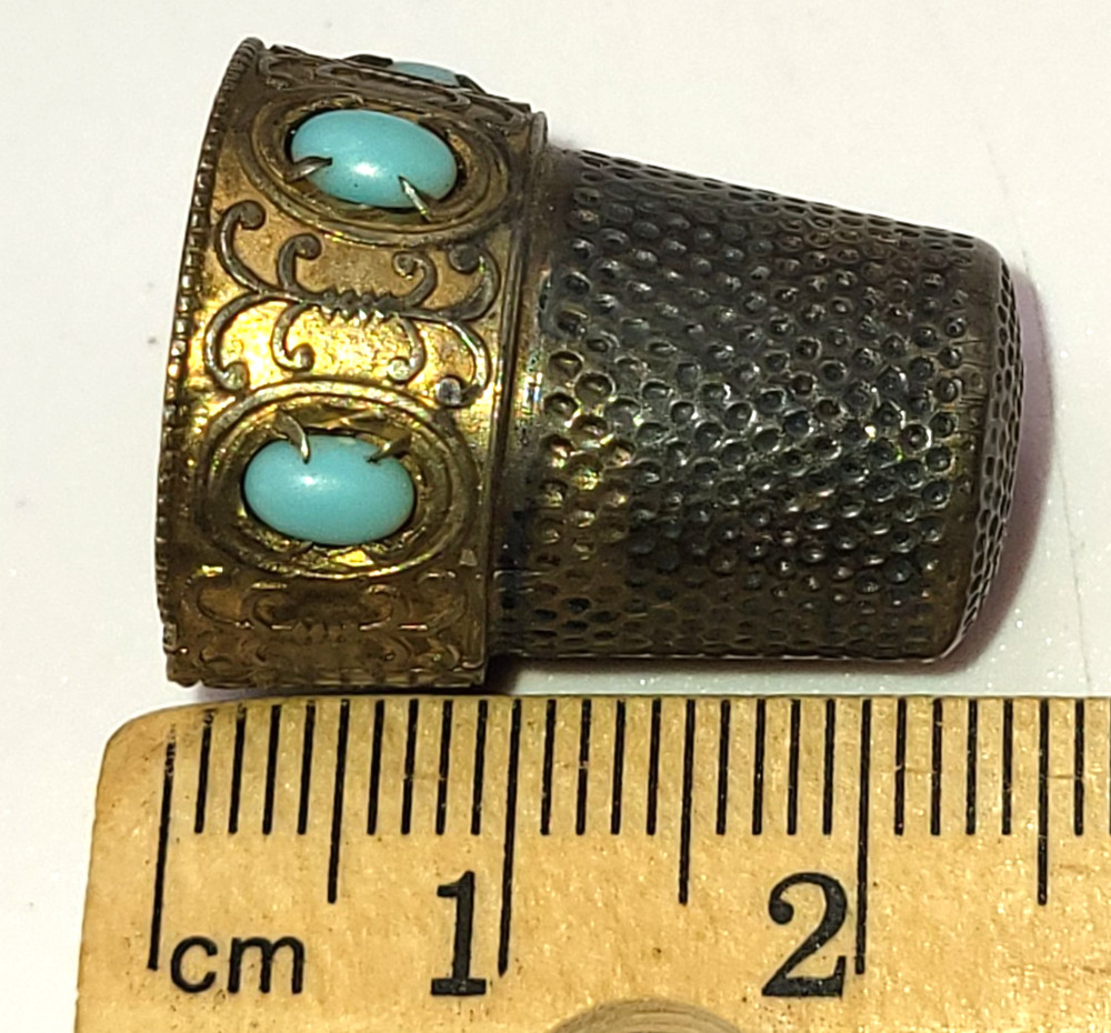 Antique Silver 800 and Turquoise Thimble