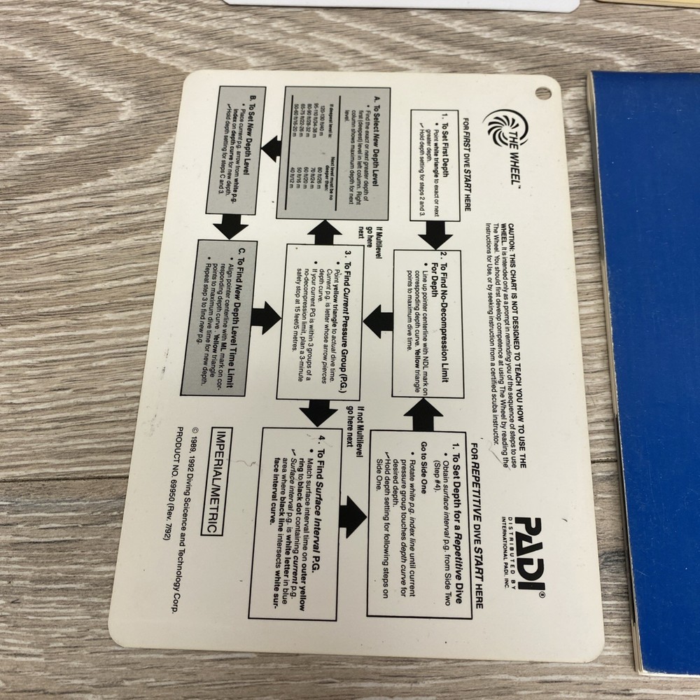 Padi the Wheel Instructions Study Guide Recreational Dive Planner