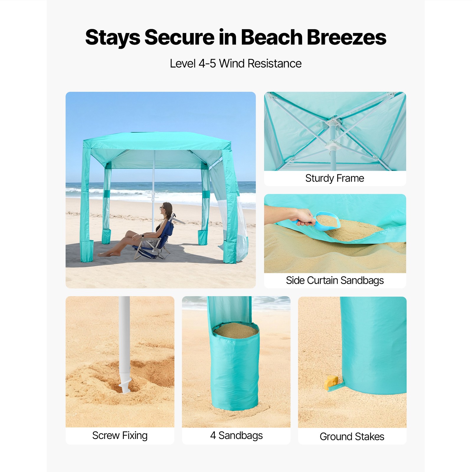 Uimoso Beach Cabana Canopy with Side Wall & Carry Bag, 8 x 8 ft, UPF 50+, Green