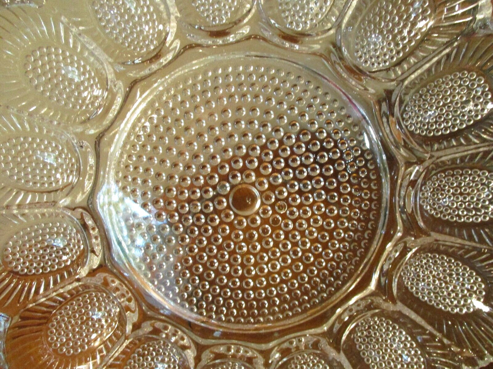15 DEVILED EGG BEADED HOBNAIL CLEAR GLASS PLATE