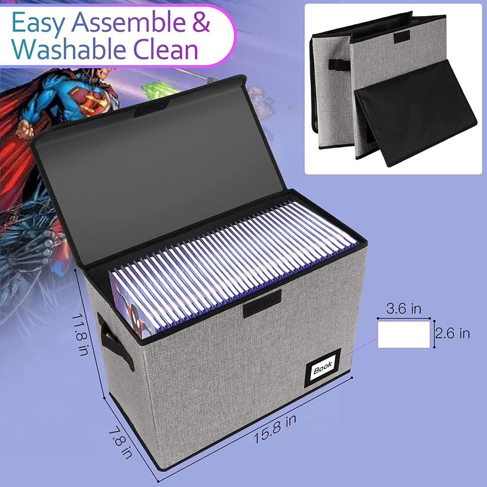 Book Storage Box Organizer Large Collapsible Comic Books Container Holder Shelf