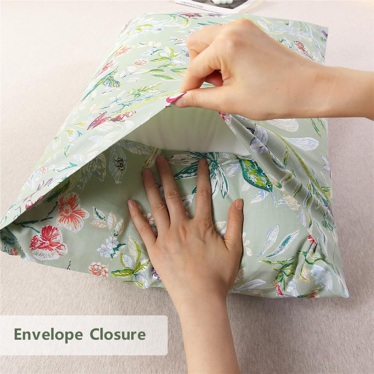 100% Cotton Pillowcases Set of 2 King Size Floral Printed Butterfly Pillow Cases