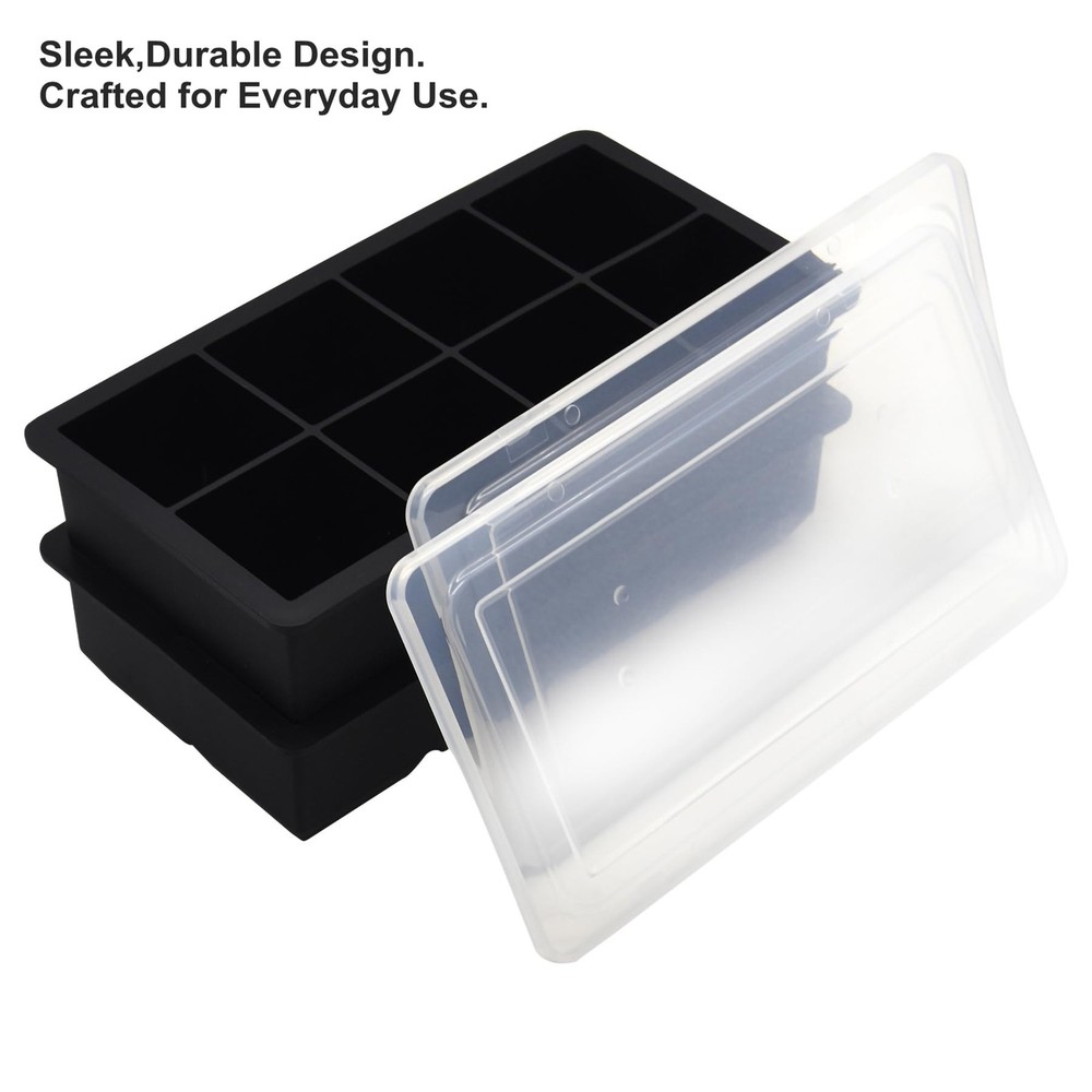 2 Pack Large Ice Cube Tray Silicone Whiskey Ice Molds Easy Release Stackable