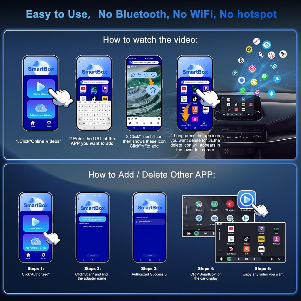 Wireless Android Auto Adapter Video Streaming YouTube TikTok Plug & Play