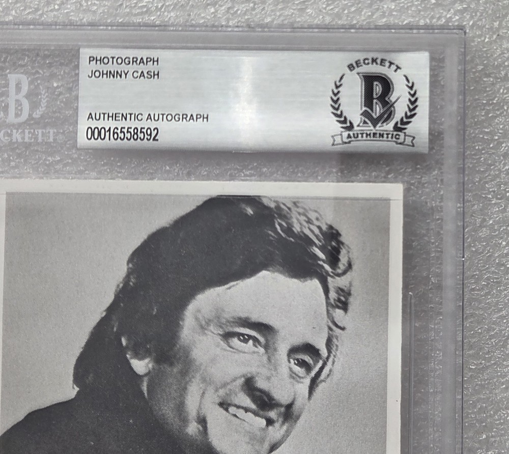 JOHNNY CASH SIGNED BECKETT BAS COA PHOTO SLABBED SLAB AUTOGRAPHED MUSIC SINGER